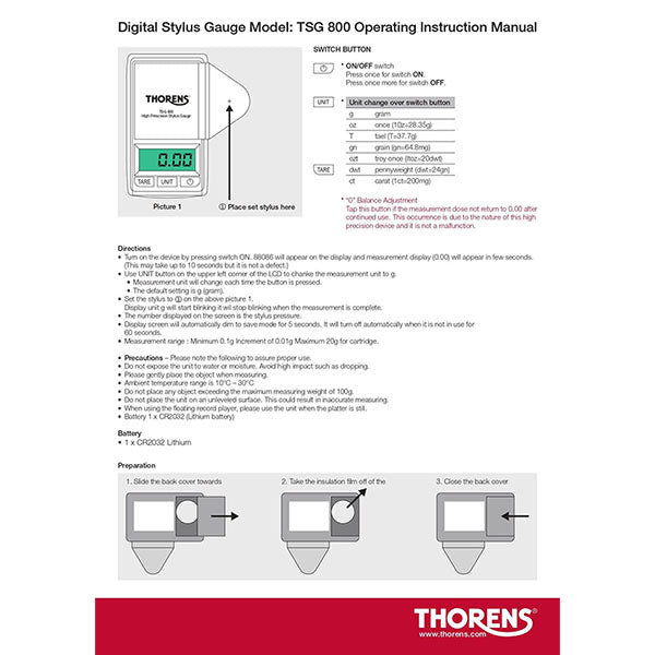 [Thorens] TSG 800 Digital Tonearm Scale